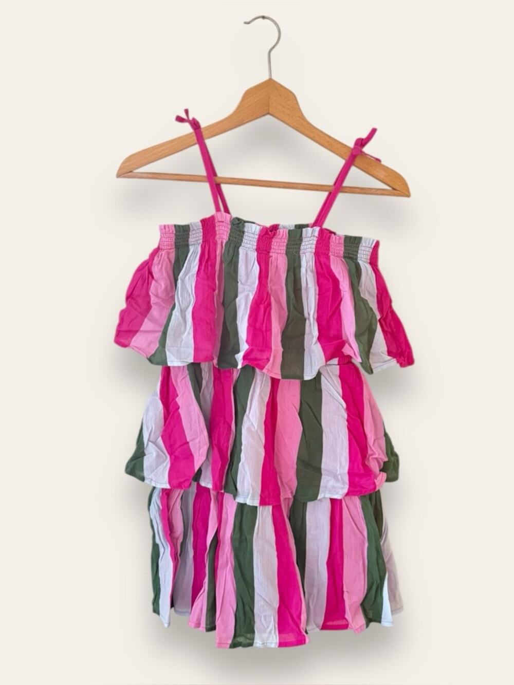 NWT Janie and Jack Striped Gauze Tiered Ruffle Sundress Raspberry Rose 12 Girls
